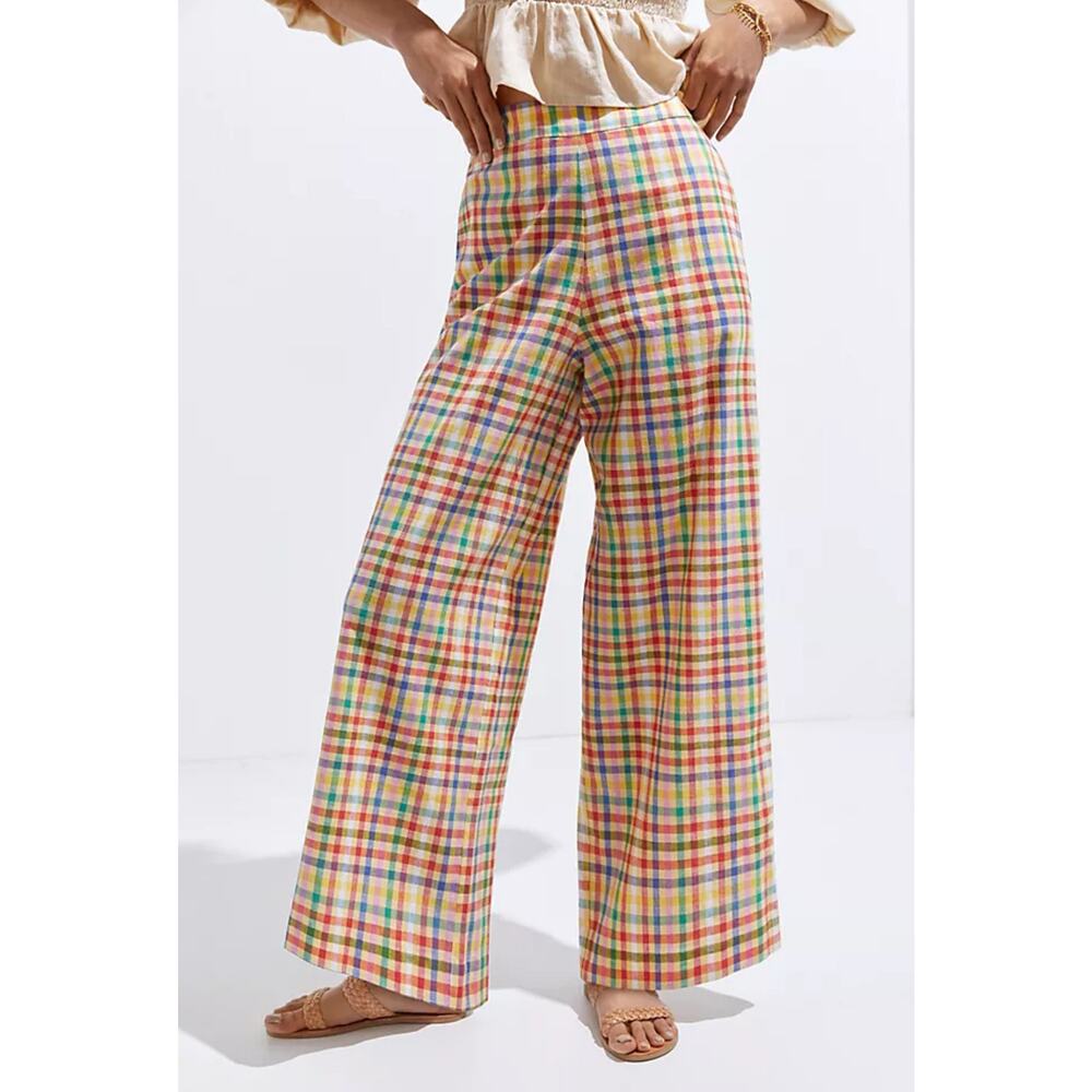 Eva Franco Multicolor Plaid Wide-Leg Pants 4 6 Designer Boden Anthropologie